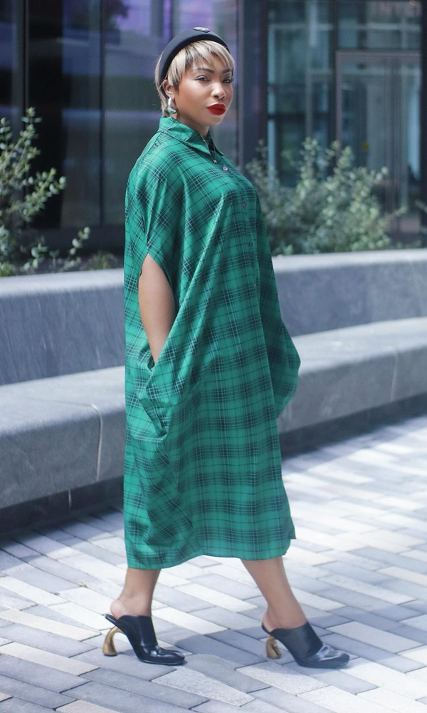 Moxie Green Plaid Shirt Dress