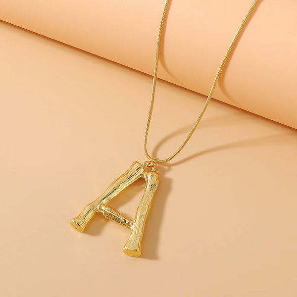 Bamboo Initial Gold Necklace