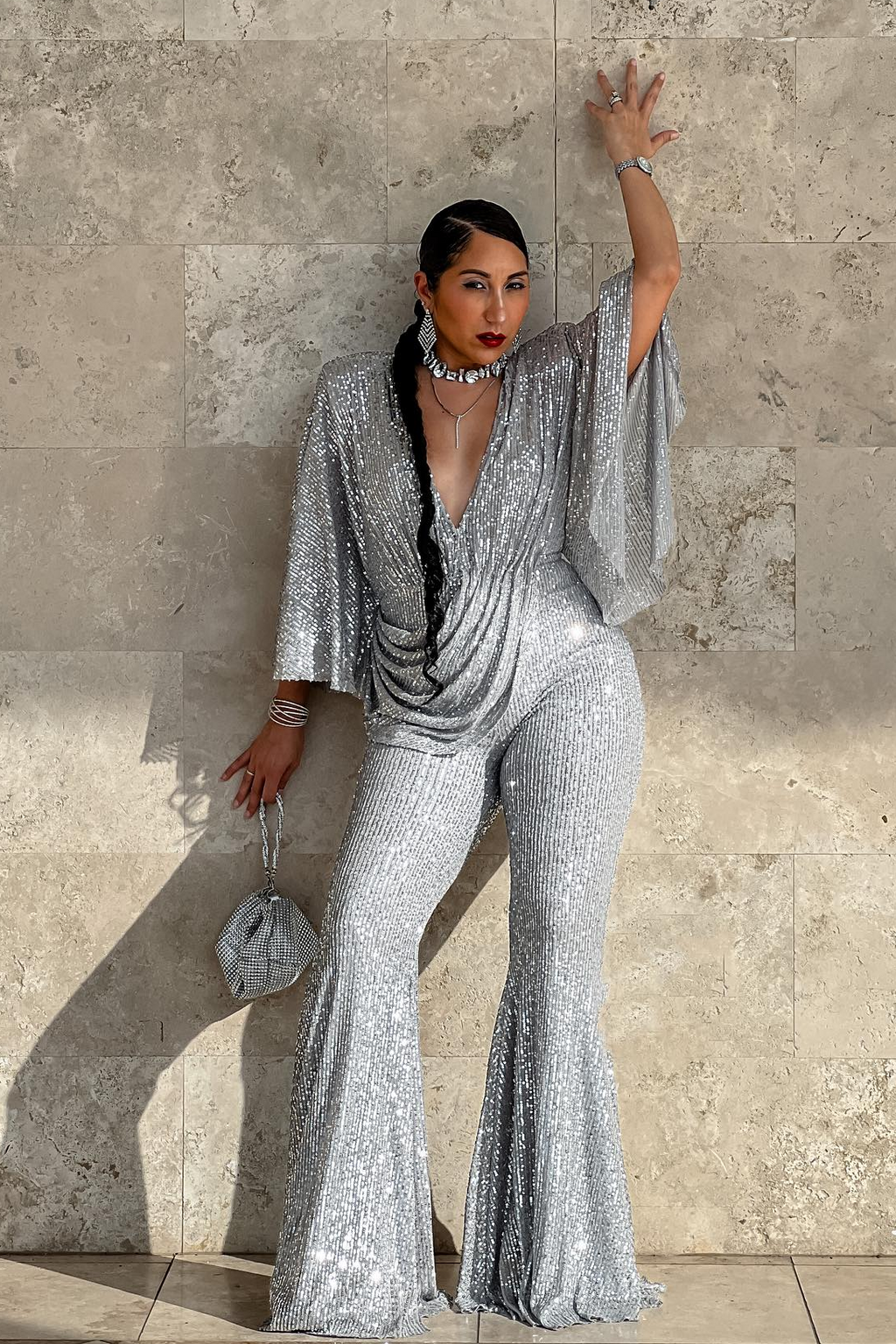 Rema Sequin Draped Jumpsuit