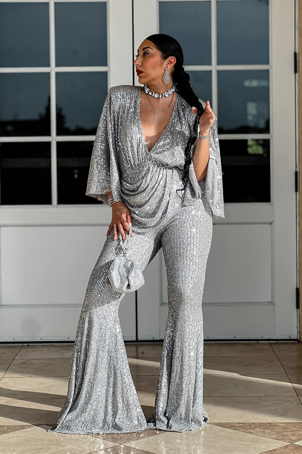 Rema Sequin Draped Jumpsuit