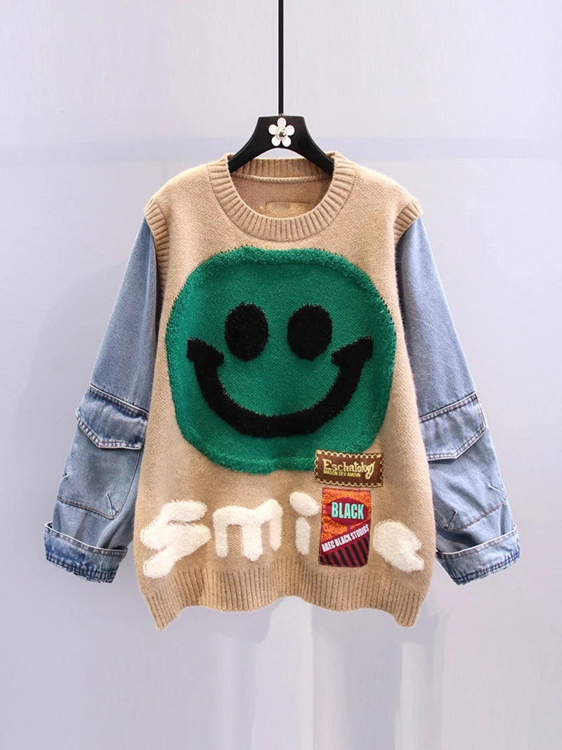 Just Smile Denim Patchwork Sweater