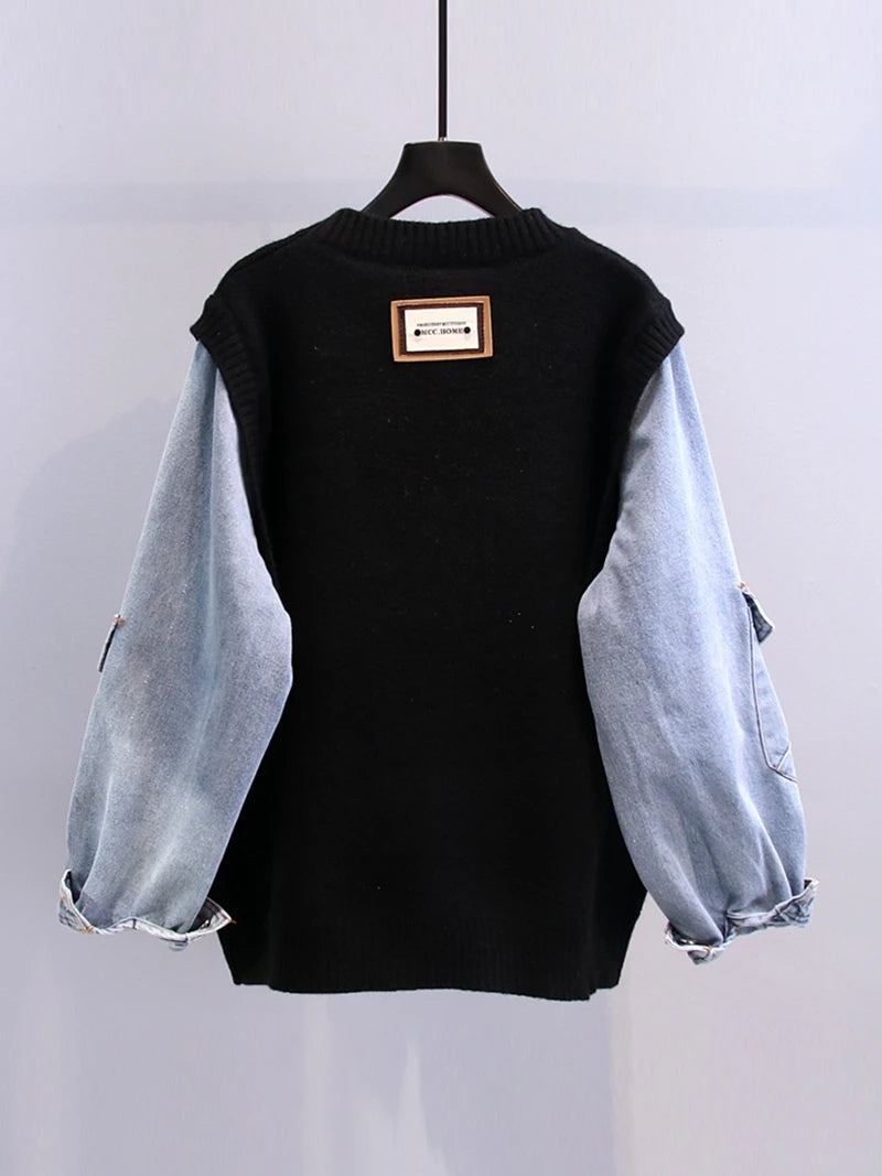 Just Smile Denim Patchwork Sweater