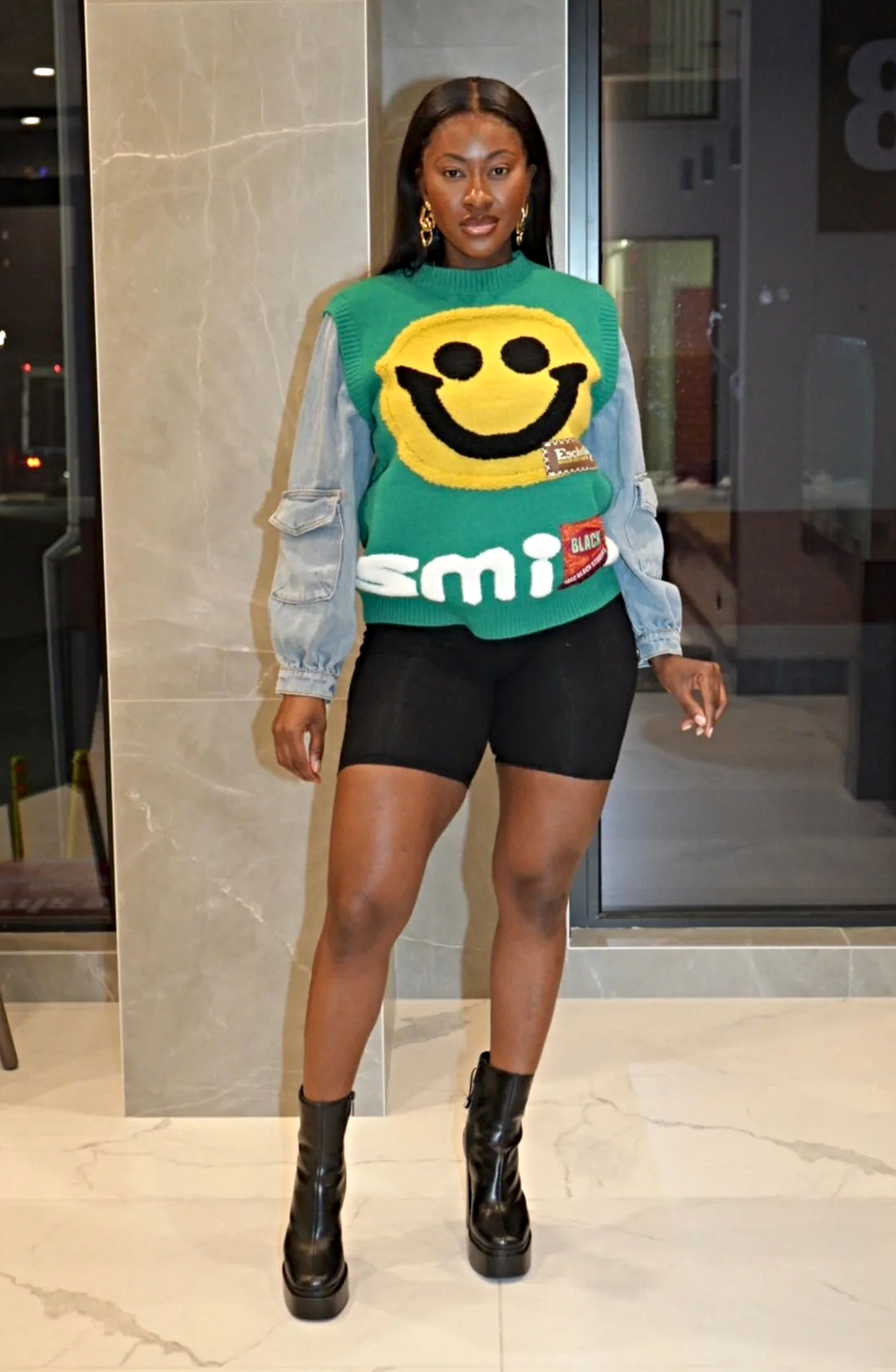 Just Smile Denim Patchwork Sweater