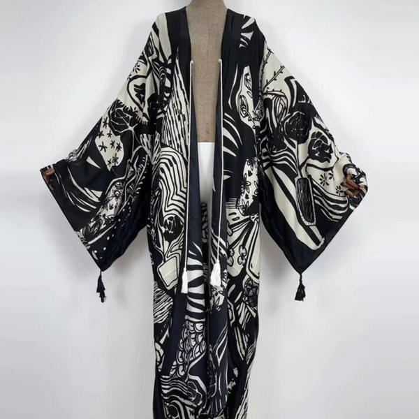Black & White Leopard Maxi Kimono