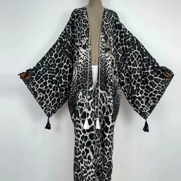 Black & White Leopard Maxi Kimono