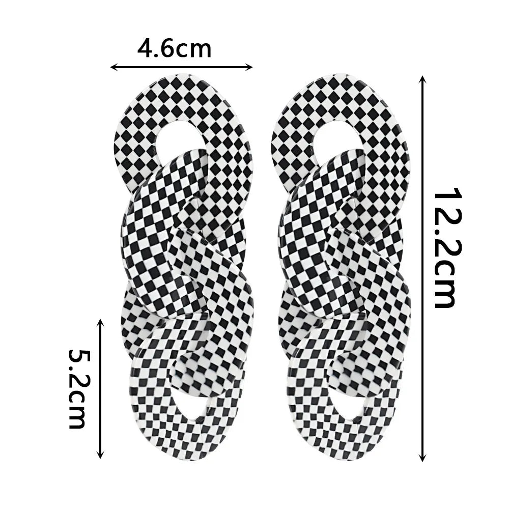 Bohemia Checkered Maxi Geometric Stud Earrings