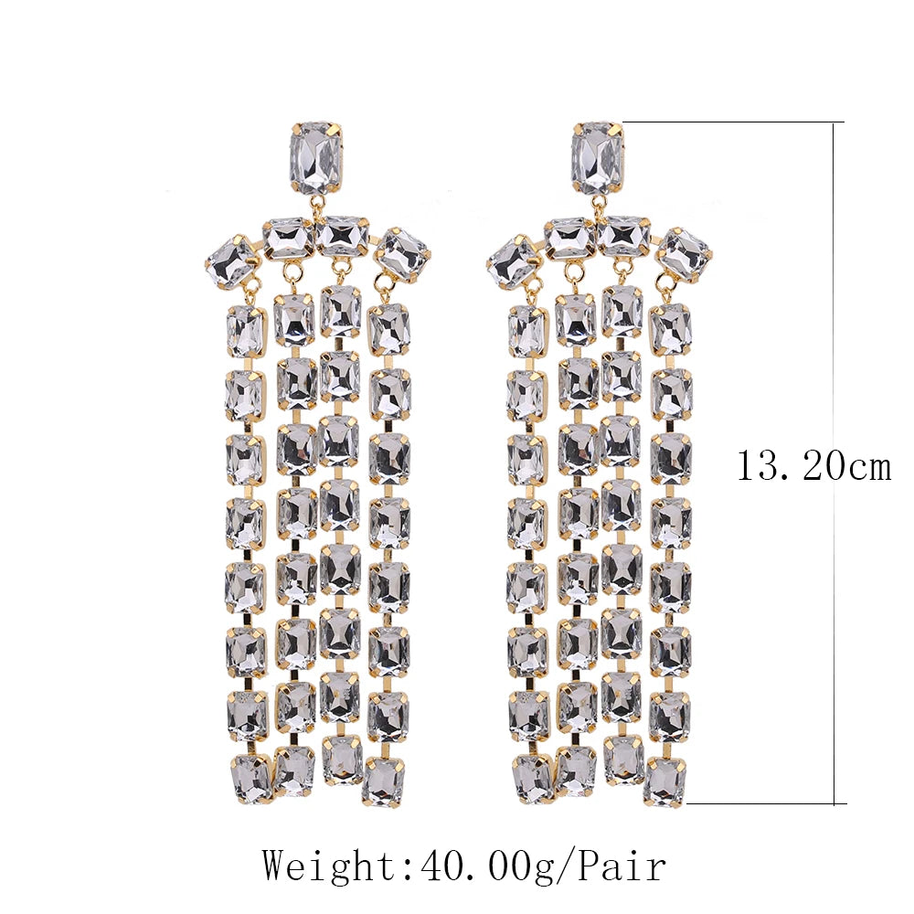 Oviuwe Ice Crystal Diamante 4 Tassel Earrings