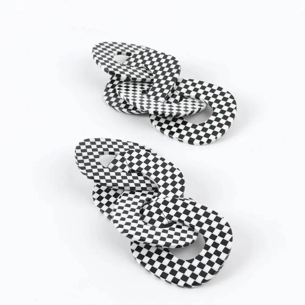 Bohemia Checkered Maxi Geometric Stud Earrings