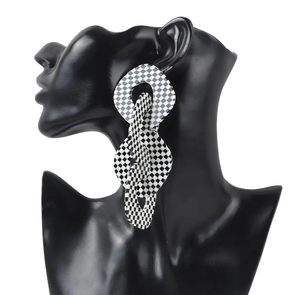 Bohemia Checkered Maxi Geometric Stud Earrings
