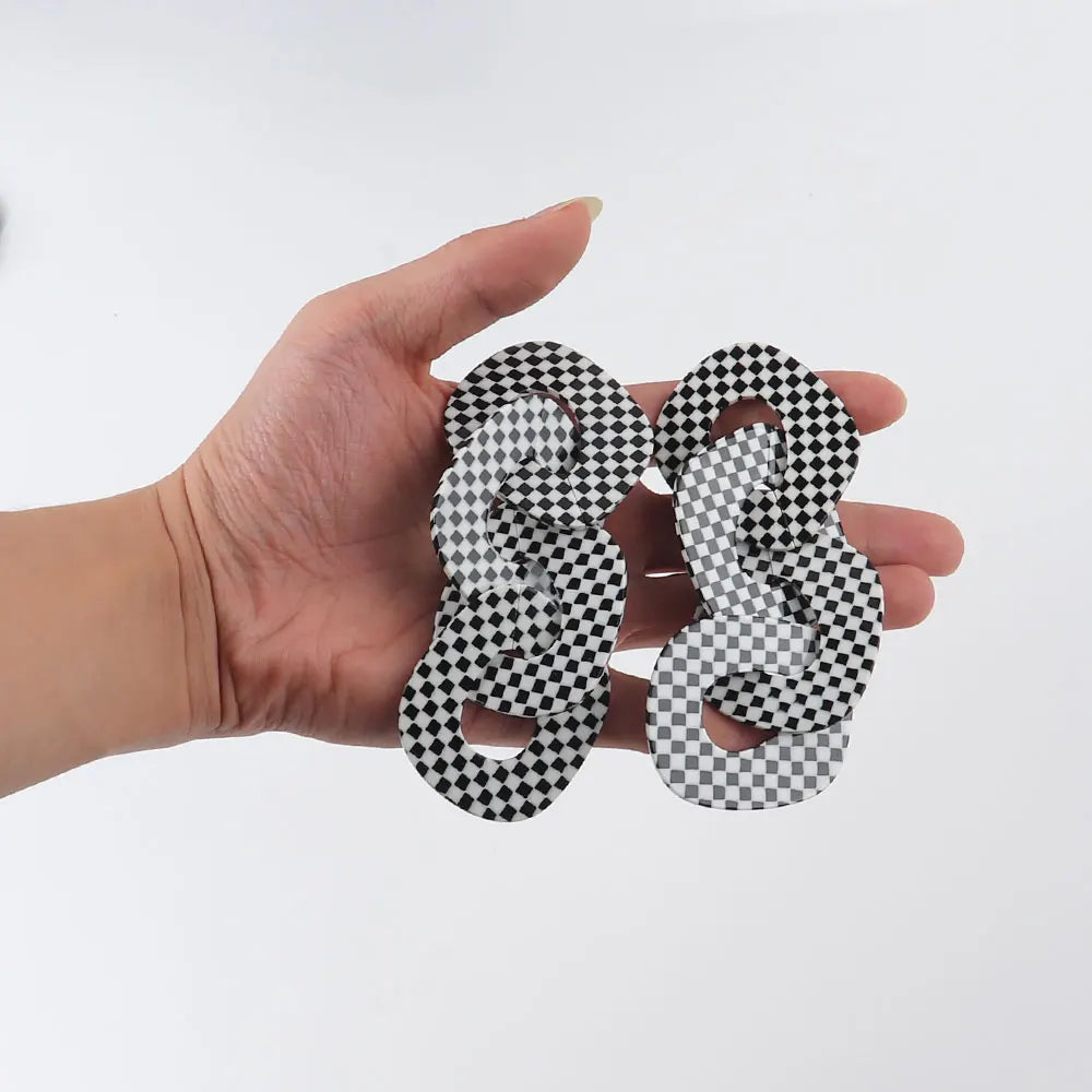 Bohemia Checkered Maxi Geometric Stud Earrings