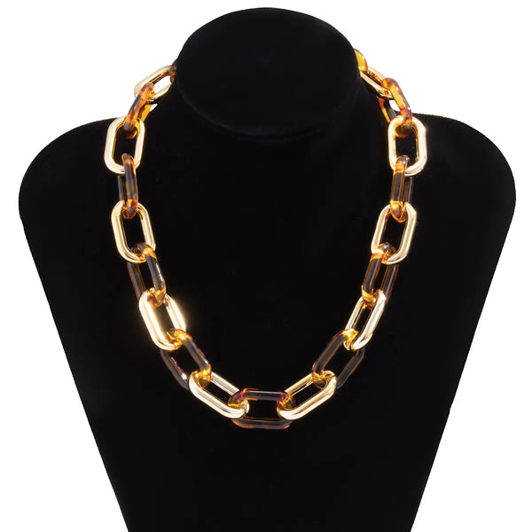 Sude Brown Leopard Chain Link Necklace
