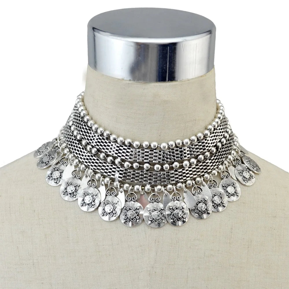 Pero Tribal Coin Collar Statement Choker