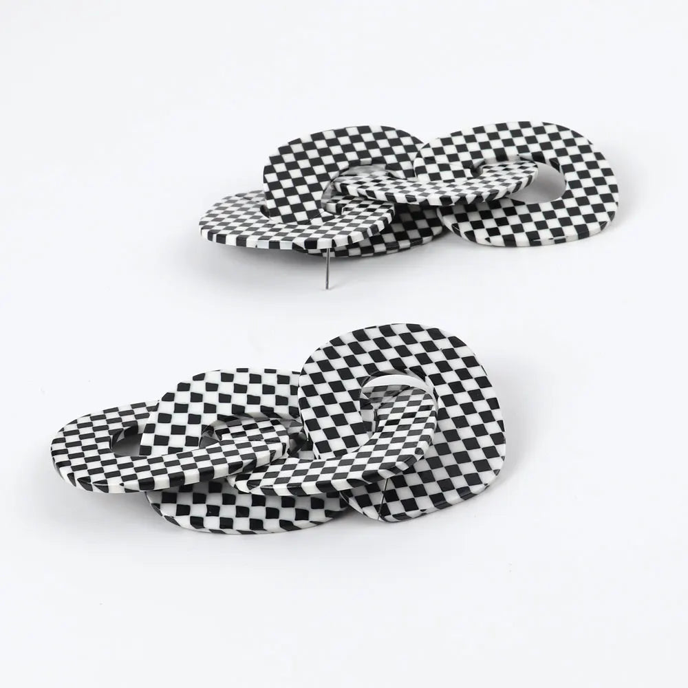 Bohemia Checkered Maxi Geometric Stud Earrings