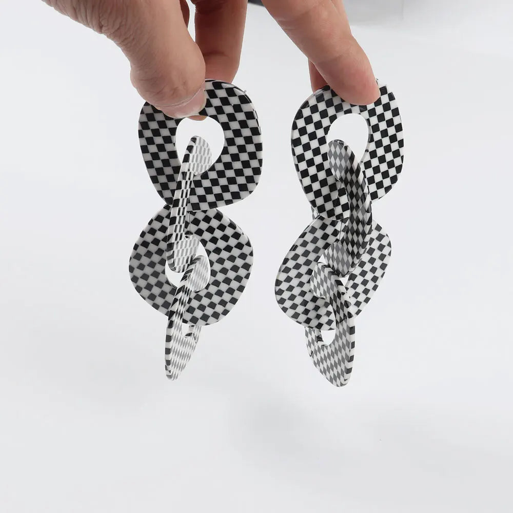Bohemia Checkered Maxi Geometric Stud Earrings