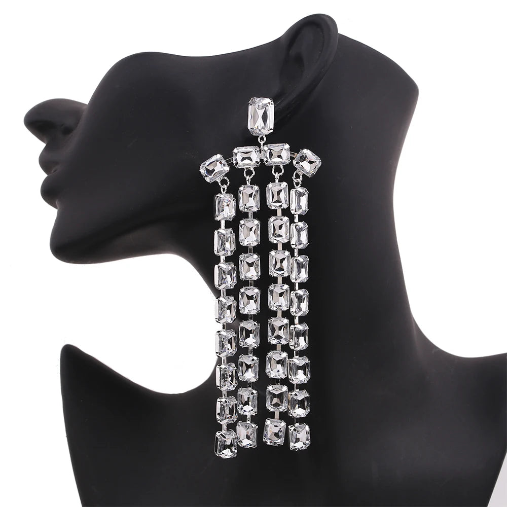 Oviuwe Ice Crystal Diamante 4 Tassel Earrings