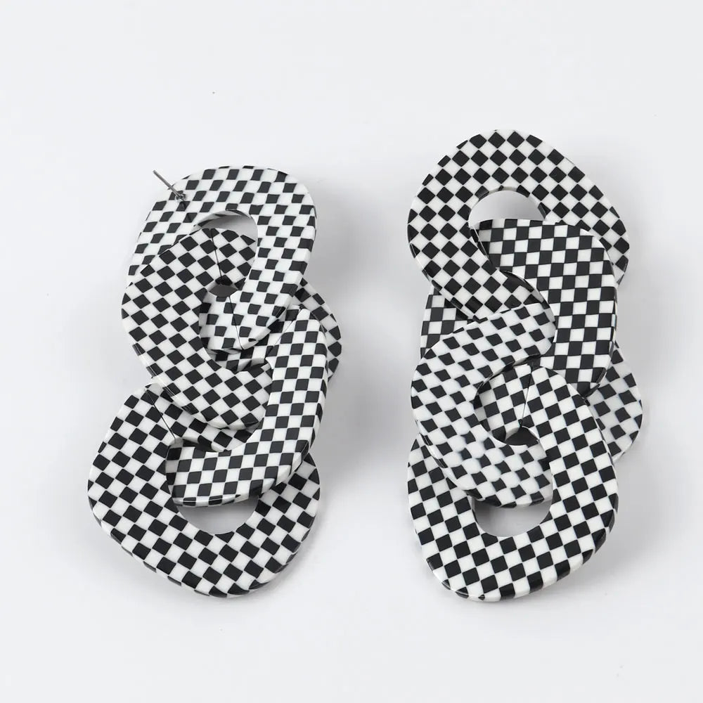 Bohemia Checkered Maxi Geometric Stud Earrings
