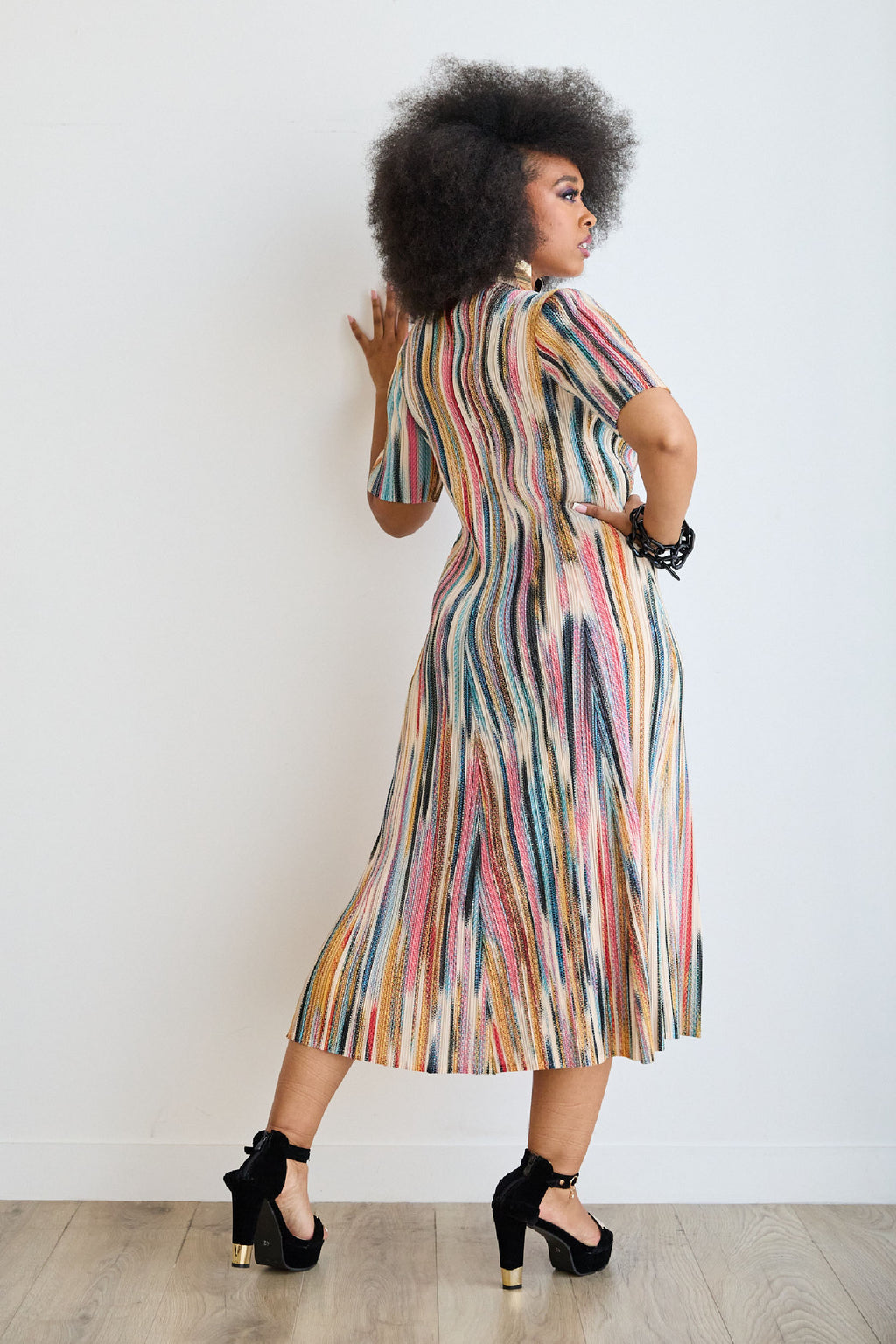 Lateefa Multi-Stripe Pleated Dress