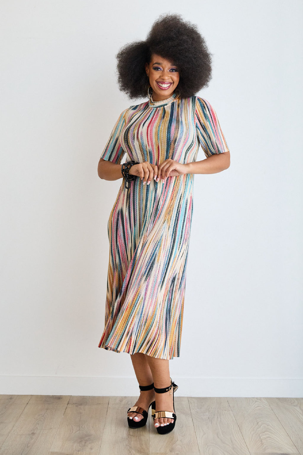 Lateefa Multi-Stripe Pleated Dress