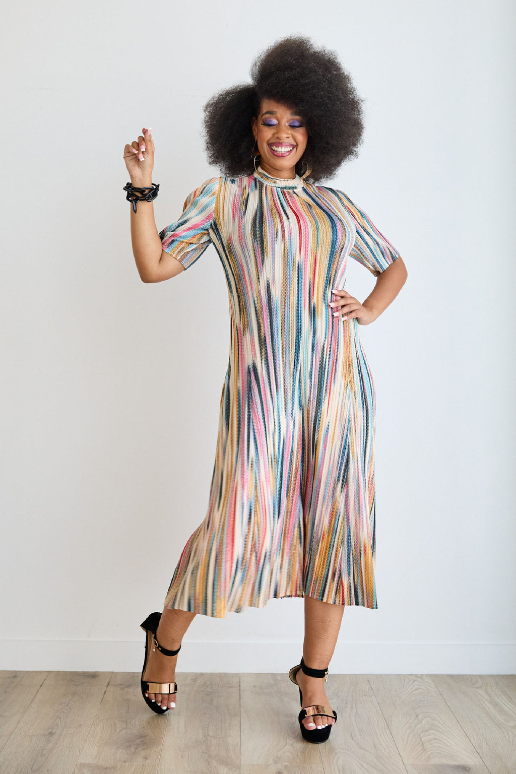 Lateefa Multi-Stripe Pleated Dress