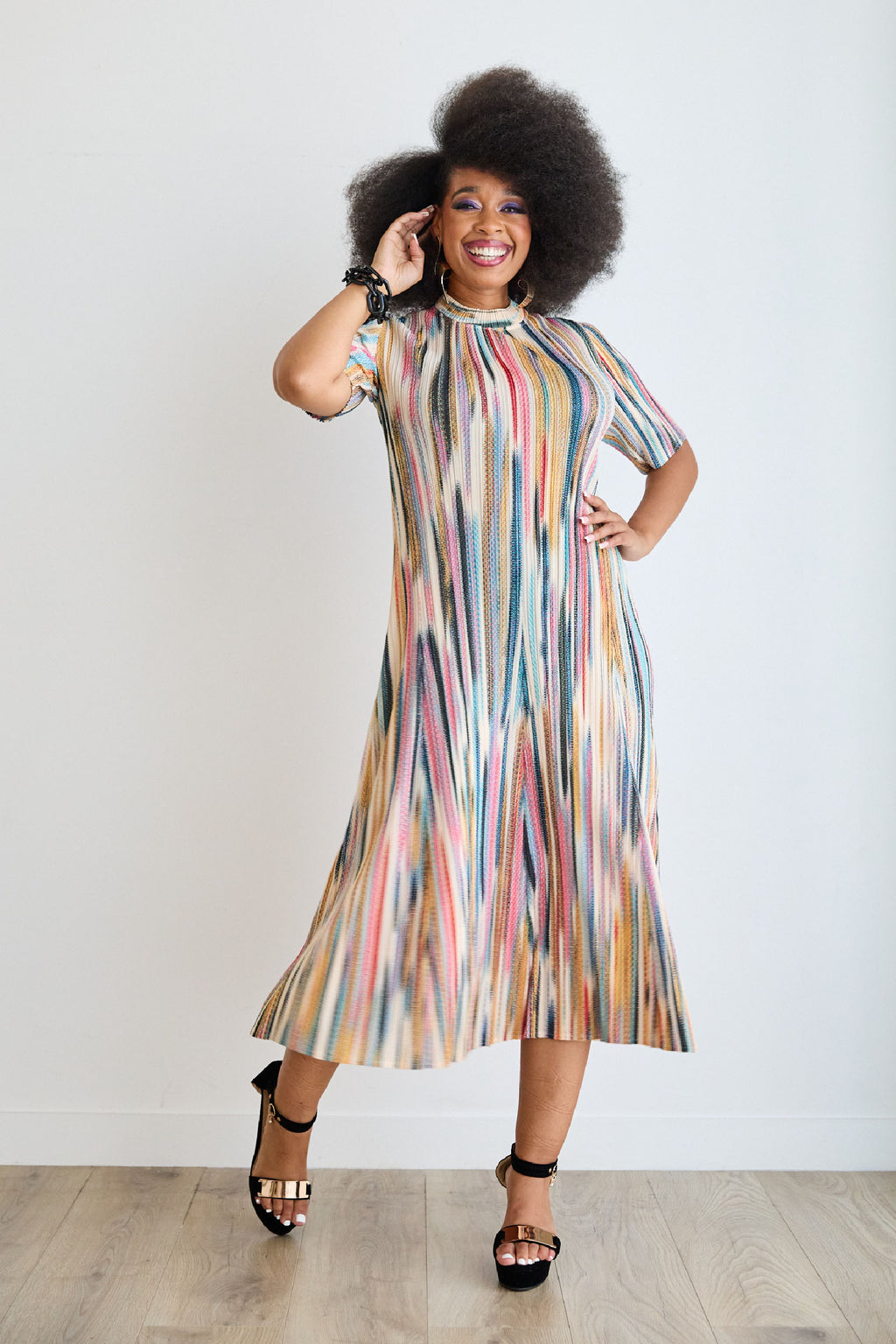 Lateefa Multi-Stripe Pleated Dress