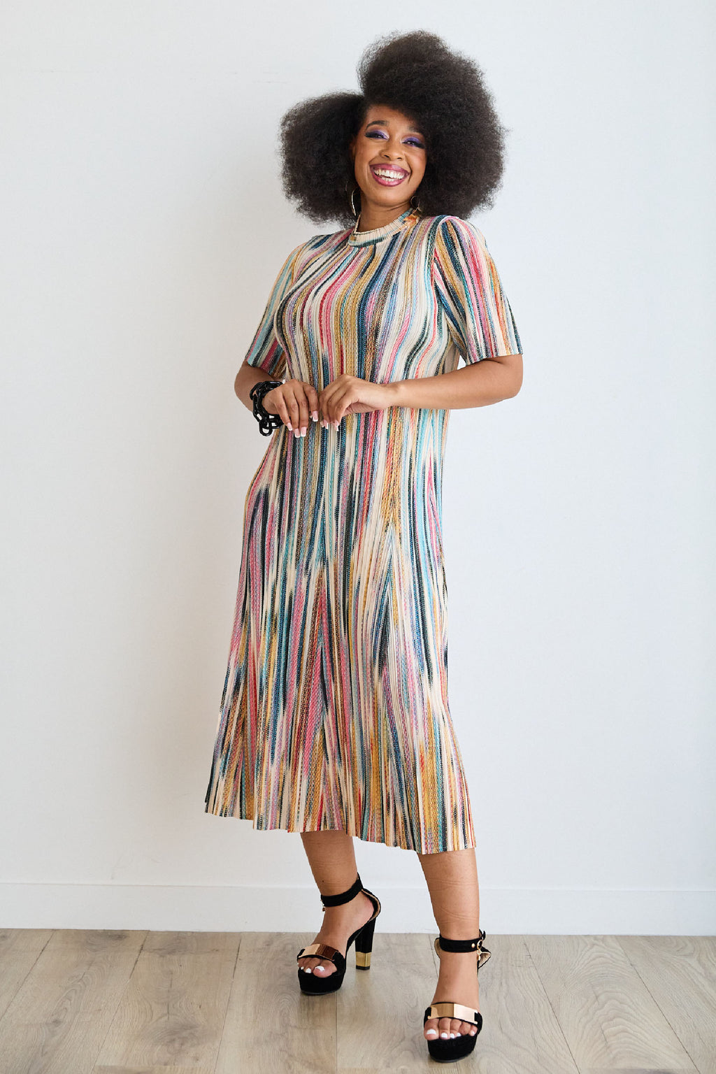 Lateefa Multi-Stripe Pleated Dress