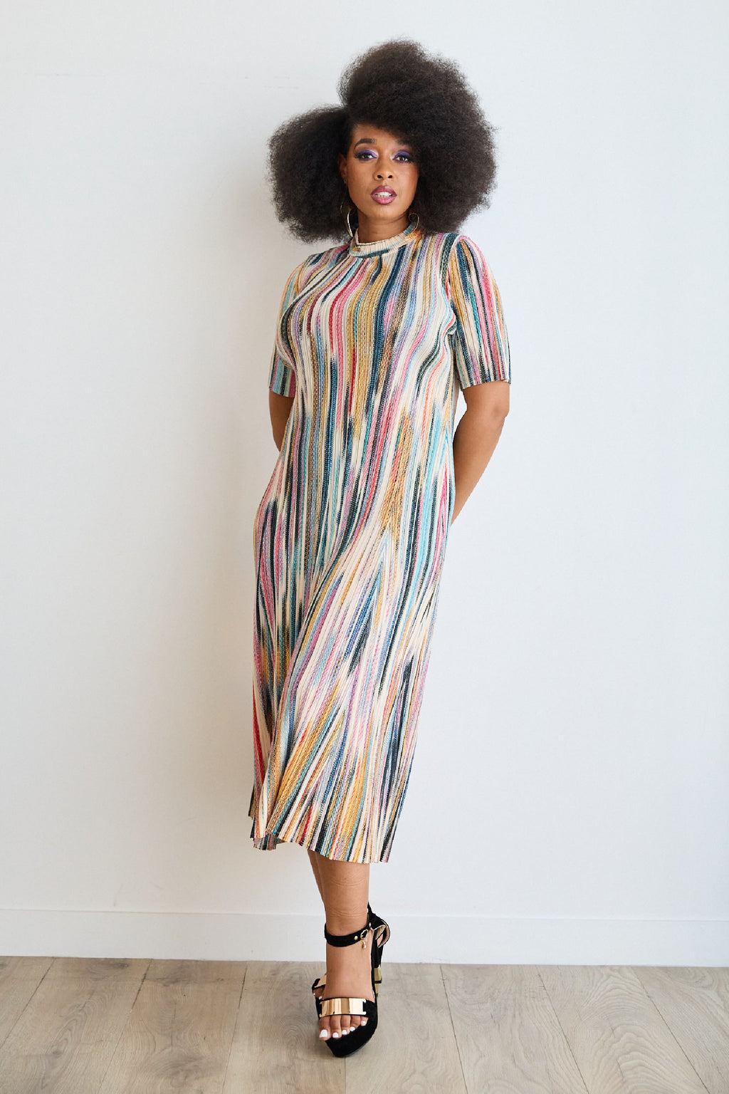 Lateefa Multi-Stripe Pleated Dress