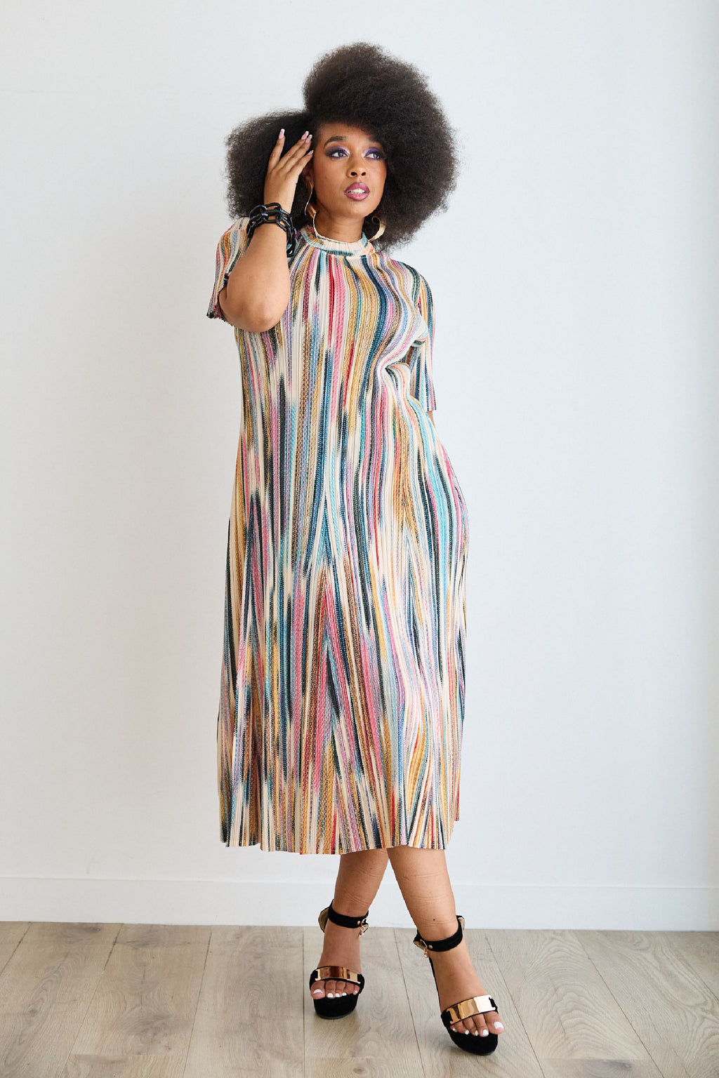 Lateefa Multi-Stripe Pleated Dress