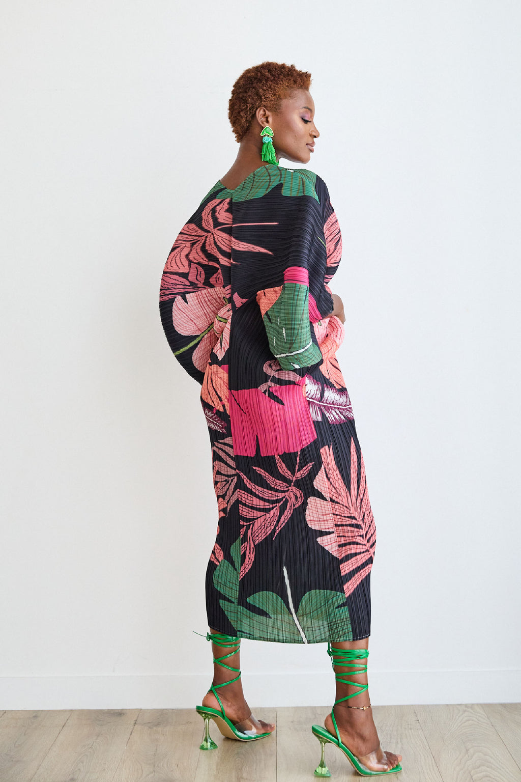 Mofe Leaf Print Pleated Dress