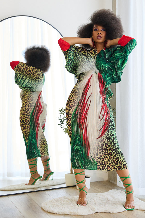 Oriami Cheetah Pleated Dress