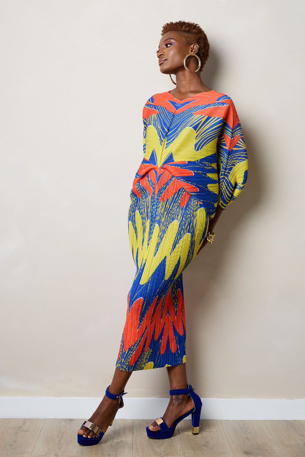 Osijo Abstract Fern Pleated Dress