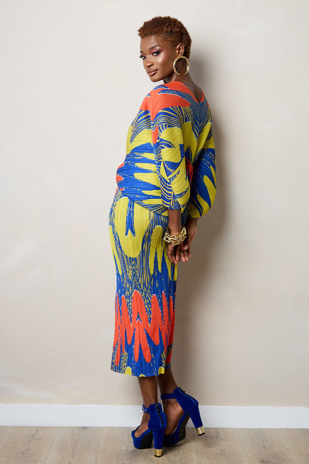 Osijo Abstract Fern Pleated Dress