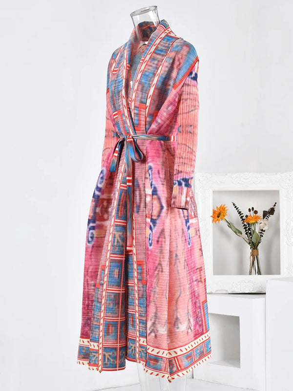 Ladi Retro Open Stitch Pleated Maxi Kimono