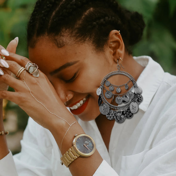 Ola Vintage Tribal Coins Big Hoop Trendy Earrings