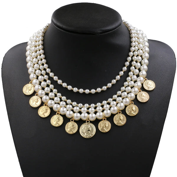 Zaare Multilayer Coin Pendant Statement Necklace