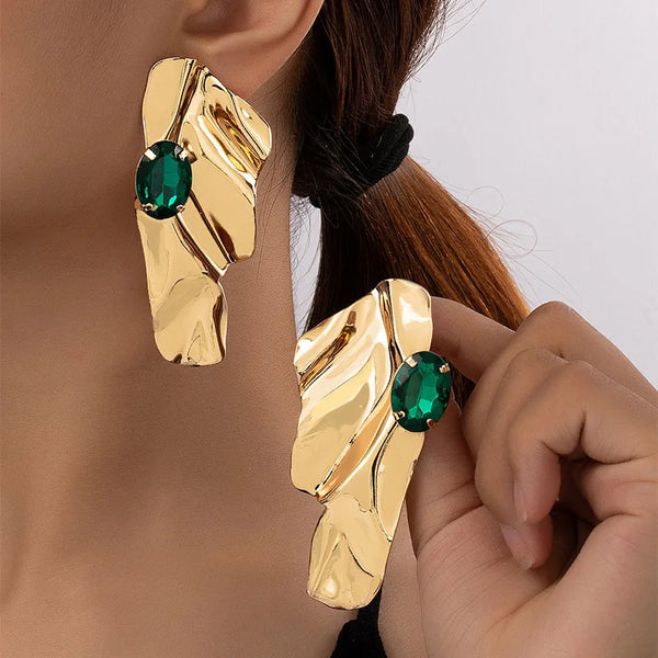 Elle Stoned Irregular Metal Statement Stud Earrings