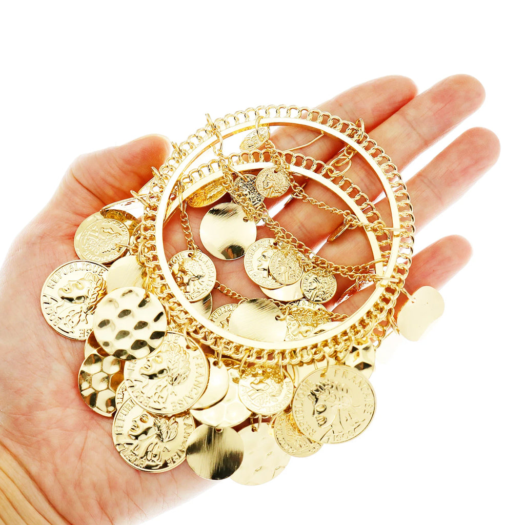 Ola Vintage Tribal Coins Big Hoop Trendy Earrings