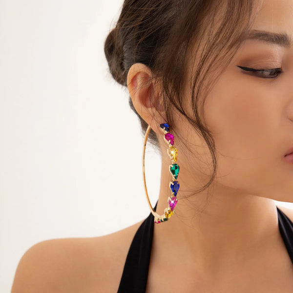 Rita Circle Hearts Crystal Hoop Earrings
