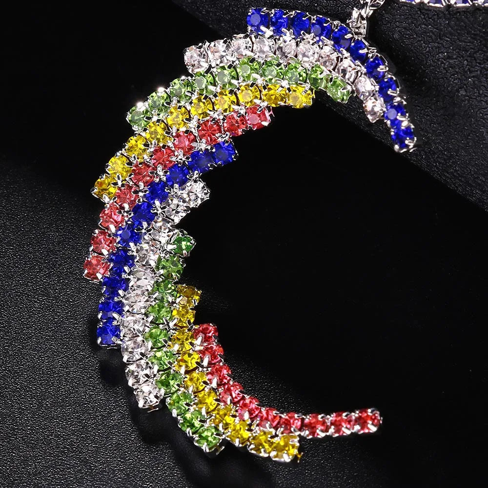 Tanya Double Crescent Rhinestone Dangle Earrings