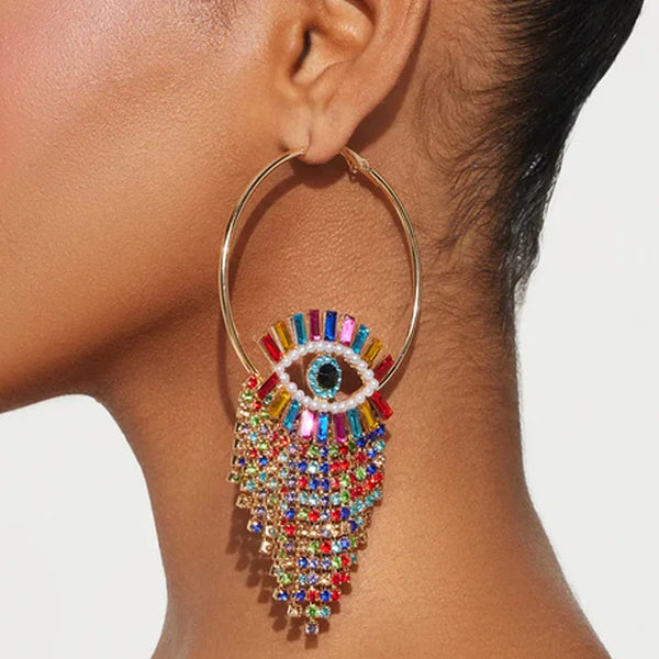 Orati Rhinestone Evil Eye Hoop Earrings