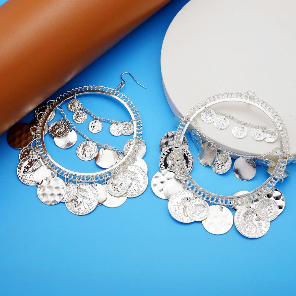 Ola Vintage Tribal Coins Big Hoop Trendy Earrings