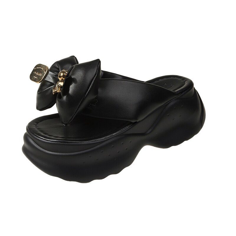 Bella Bowknot Platform Slides