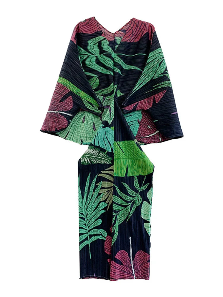 Mofe Leaf Print Pleated Dress