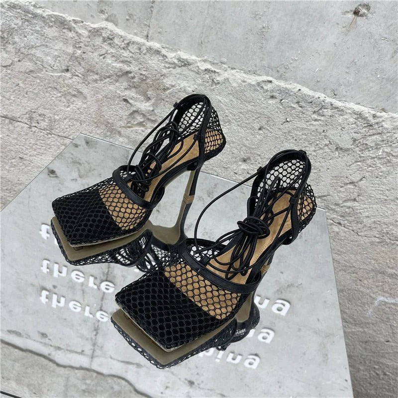 Messian Netted Tie Up Heels