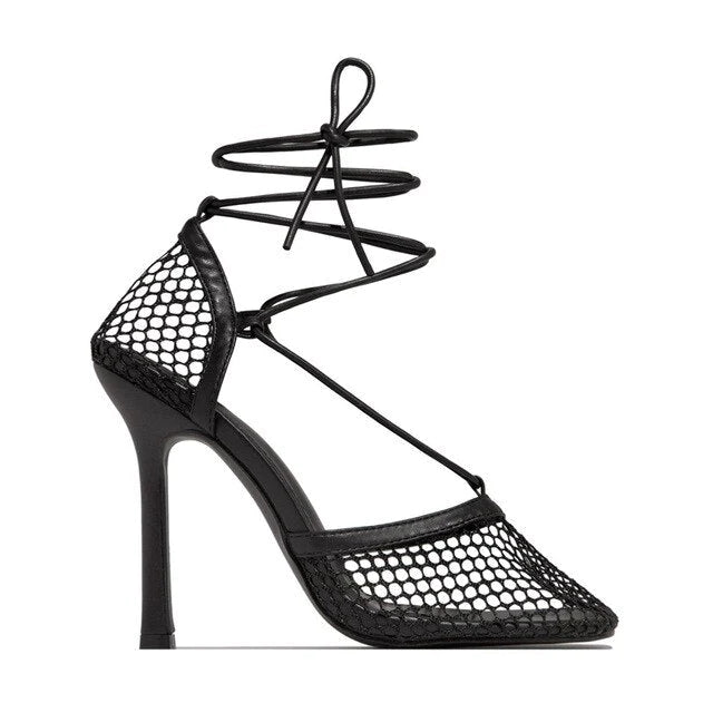 Messian Netted Tie Up Heels