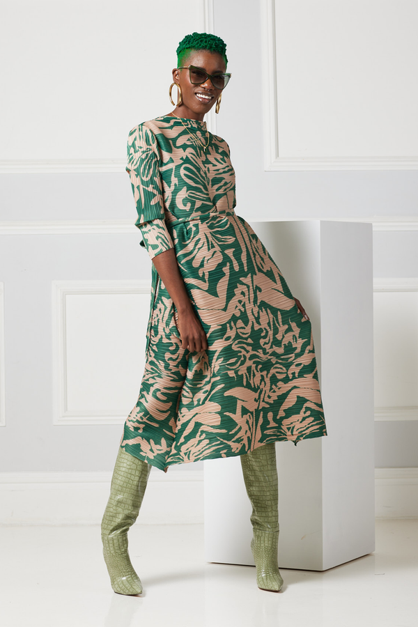 Sacaba Green Pleated Dress