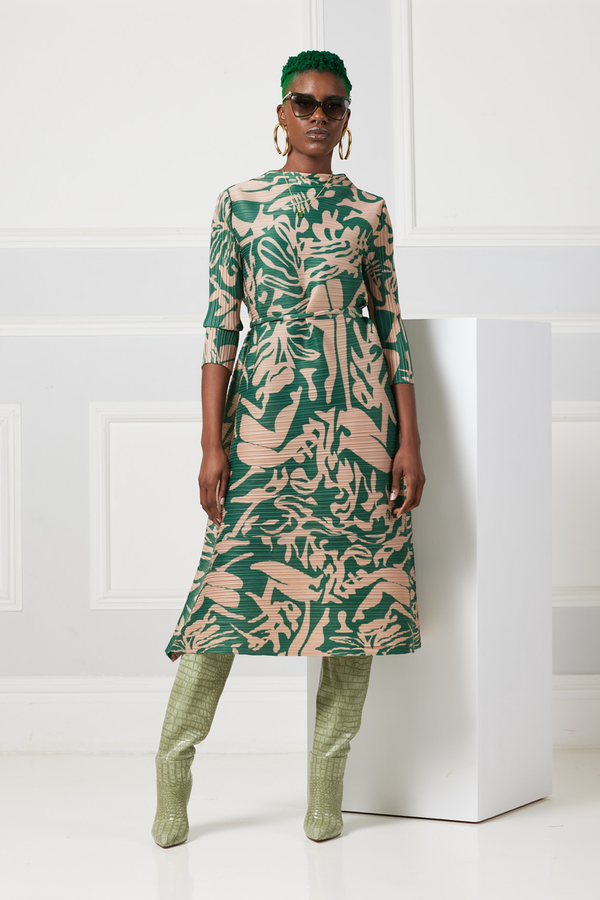 Sacaba Green Pleated Dress