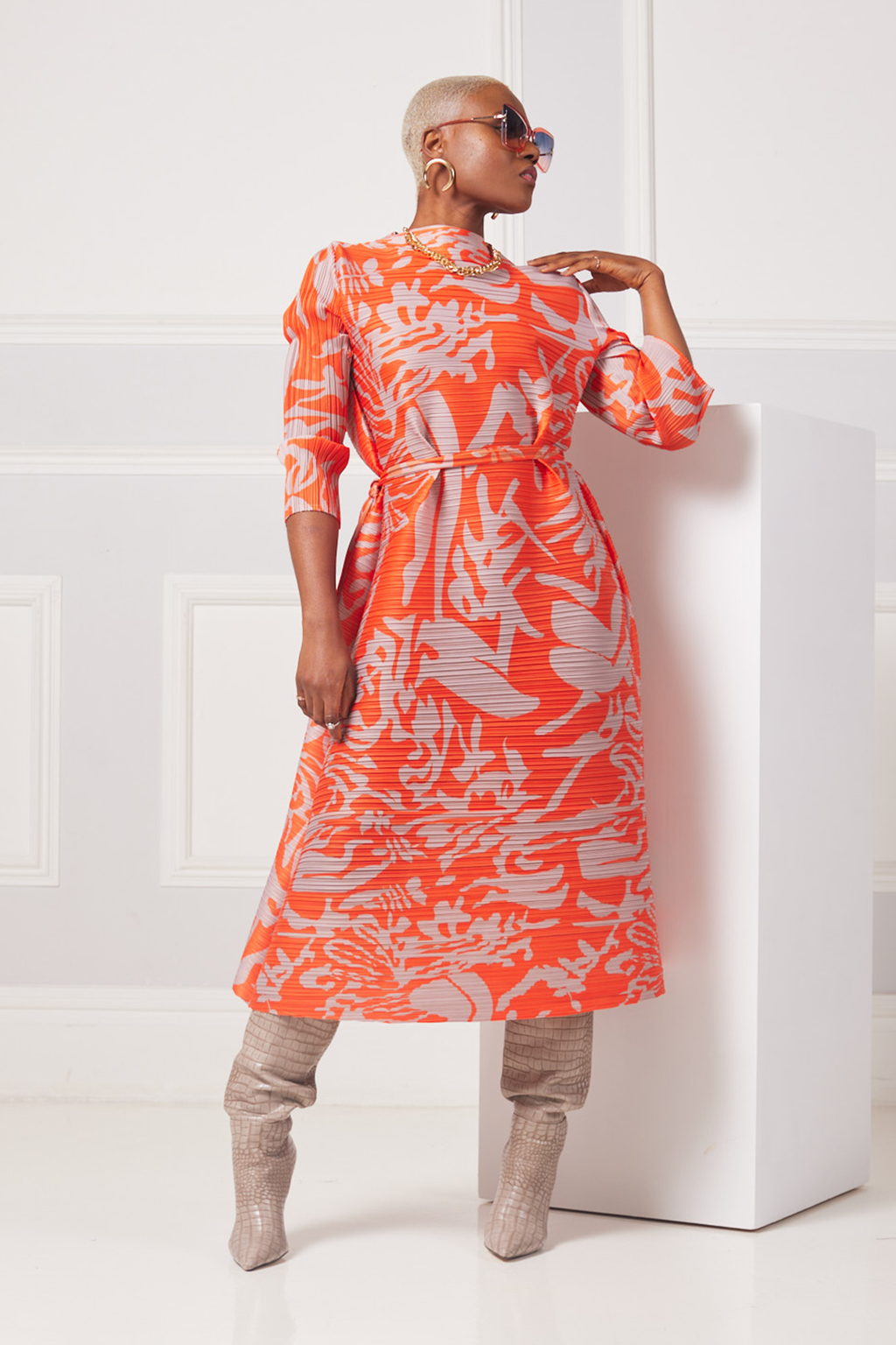 Sacaba Orange Pleated Dress