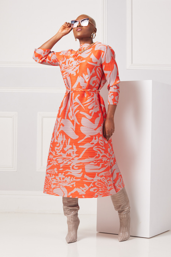 Sacaba Orange Pleated Dress