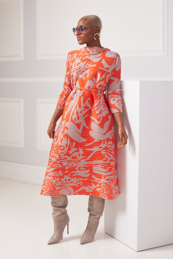 Sacaba Orange Pleated Dress