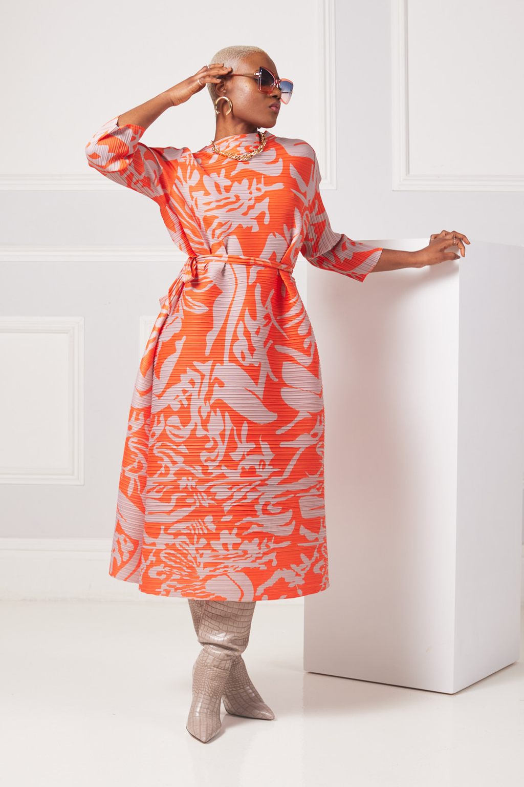 Sacaba Orange Pleated Dress